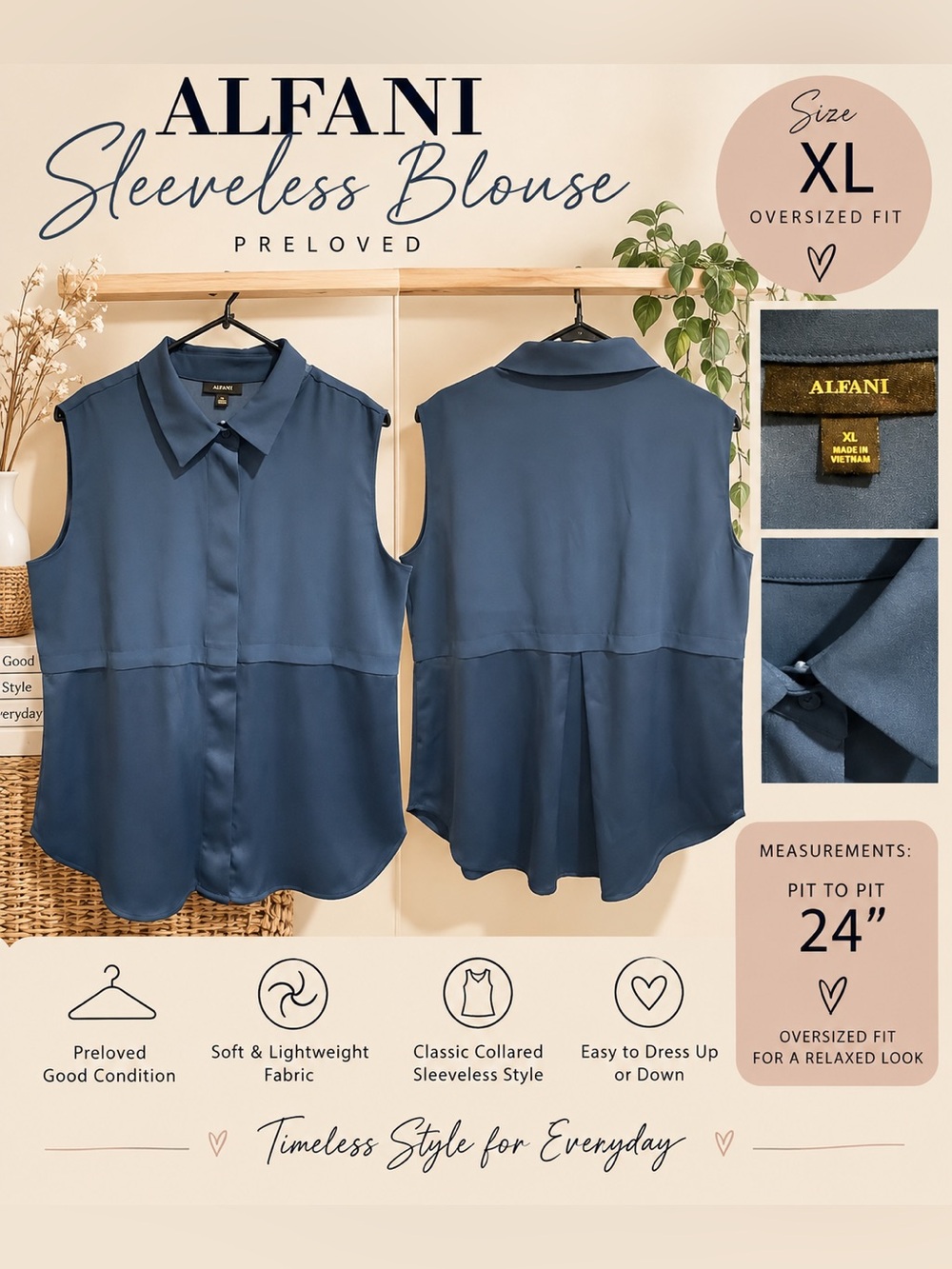 Alfani Sleeveless Collared Blouse - Slate Blue